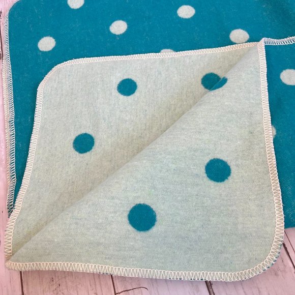 David Fussenegger Teal Blue Polka Dot Reversible Cotton Baby Blanket - Picture 6 of 9